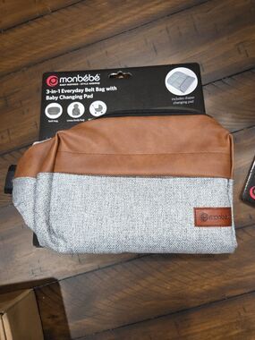 Monbebe 3 in 1 Everyday Belt bag with Changing Pad Grey & Brown Design NEW B18